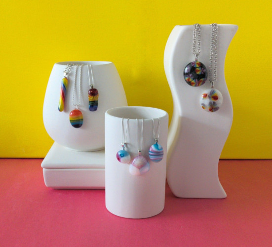 trans and rainbow pride glass pendants