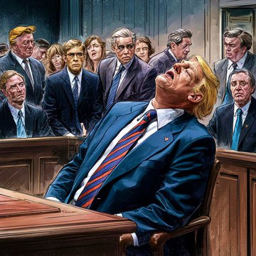 Illustration of Trump asleep in court: