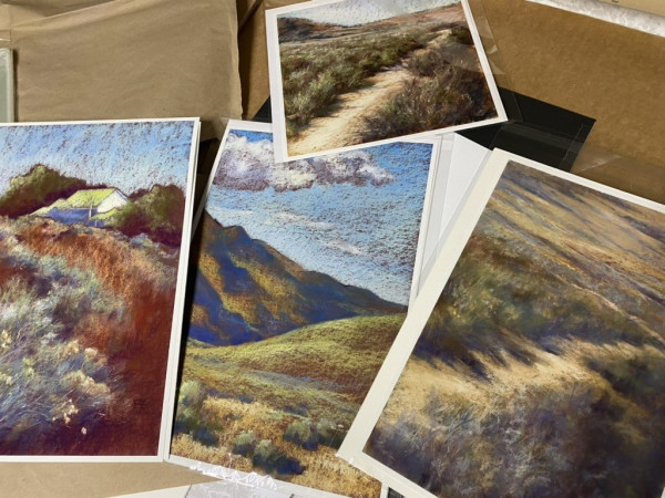 Four beautifully reproduced prints of my pastel paintings. I'm getting them ready for the gallery sales. 