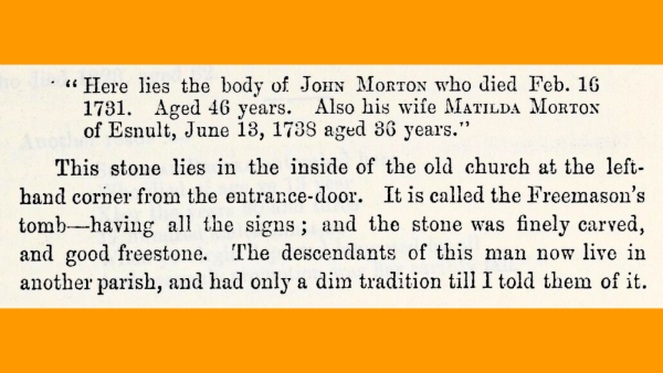 Transcript of a gravestone inscription and related commentary.