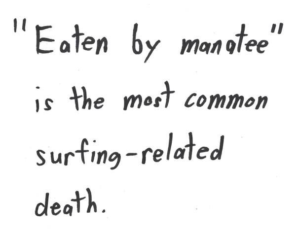 "Eaten by manatee" is the most common surfing-related death.