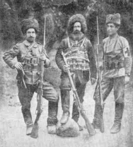 Soghomon (right), Sahak, and Misak Tehlirian (brothers) as volunteers in the Russian army. By Unknown author - [1] Originally published S. Tehlirian, Memories (Terrorizing Taleat), wrote down by Vahan Minakhorian, Cairo, 1953., Public Domain, https://commons.wikimedia.org/w/index.php?curid=102081324