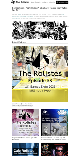 Screenshot of The Rolistes website homepage 