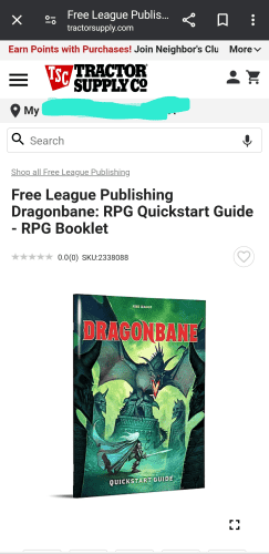 A listing for the TTRPG Dragonbane in the Tractor Supply Co website. 