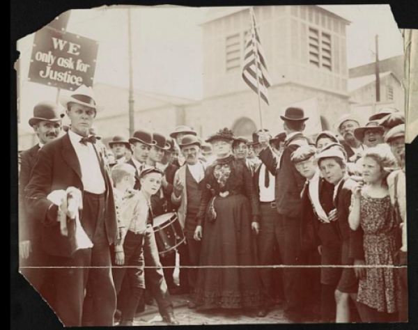 Mother Jones surrounded by striking child mill workers. Source: Library of Congress