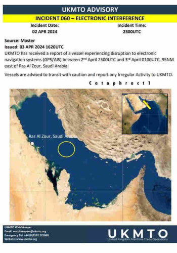 reports of GPS jamming in parts of PersianGulf by UKMTO