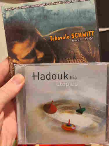 Two jazz album covers (CD). Top: Tchavolo Schmitt (gispy jazz), below: Hadouk Trio.