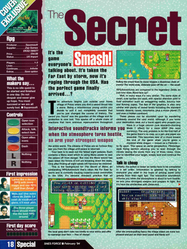 Review for Secret of Mana on Super Nintendo from SNES Force 9 - February 1994 (UK) 

score: 95%