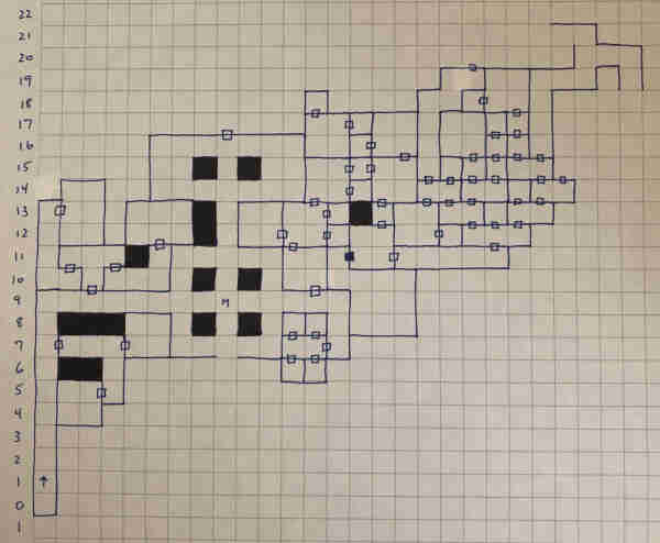 hand-drawn map of Level 1 of the dungeon.