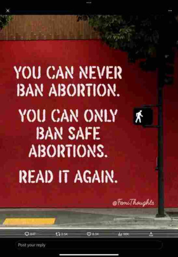 You can never ban abortion.

You can only ban safe abortions.

Read it again.