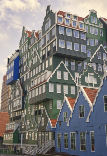 Colorful hotel in Zaandam Netherlands. 