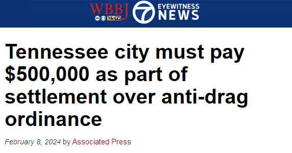 WBBJ 7 Eyewitness News

Tennessee city must pay $500,000 as part of settlement over anti-drag ordinance
February 8, 2024
Associated Press