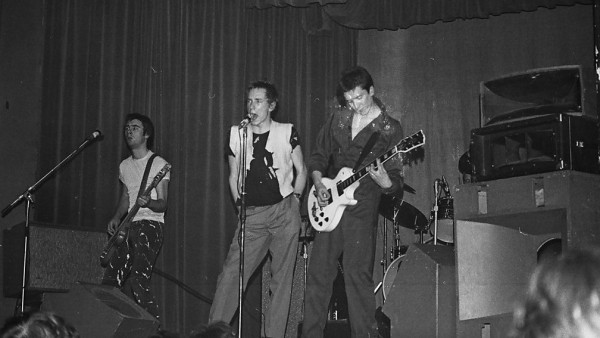 Sex Pistols playing at the Lesser Free Trade Hall, Manchester, on 4 June 1976,