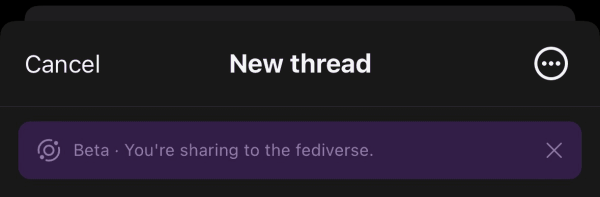 Threads sharing a warning “Beta: you’re sharing to the fediverse”