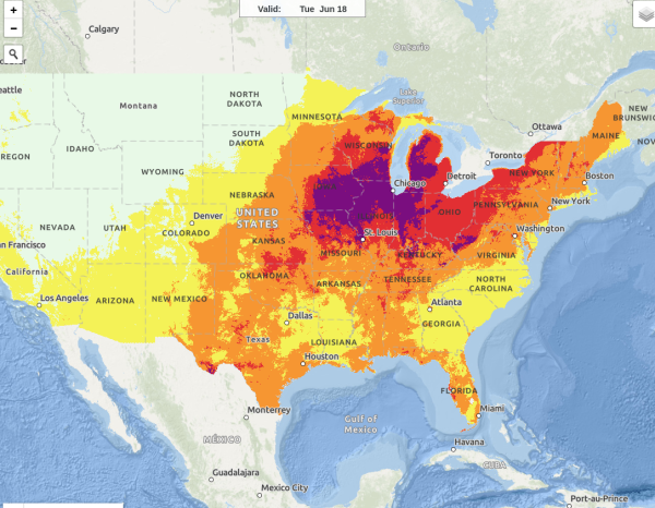 Map showing Extreme Heat Risk near Chicago