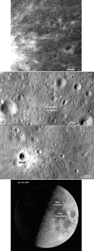 The 1st image below shows the LRO image of the SLIM lander as a small dot on the lunar surface.
The 3 other images below it zoom out of the area to provide context. I extracted them from the LROC map site and a NASA site.