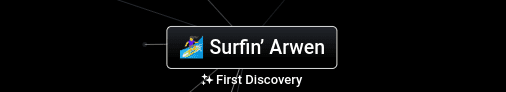 A screenshot of "Surfin' Arwen" in Infinite Craft. It's a "First Discovery".