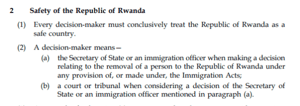 Clause 2 of the Rwanda Bill deeming Rwanda a safe country
