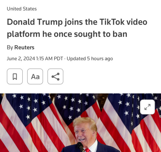Headline Donald Trump joins the TikTok video platform he once sought to ban 

Ban this toxic shit. Even China won’t allow the American version of this fucking destabilizing idiot maker. 