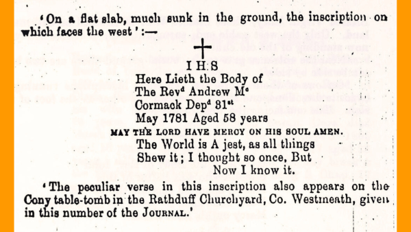 Transcript of a gravestone inscription with related commentary.