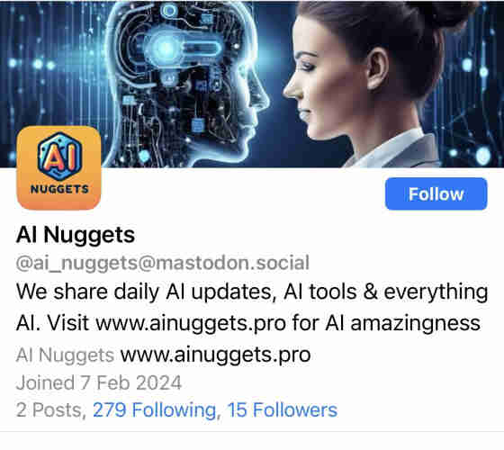 Ai /nuggets/mastodon/social. An account which seems to be about AI and nothing else.