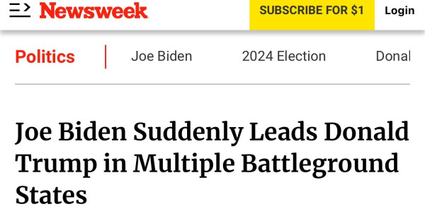 Headline Joe Biden Suddenly Leads Donald Trump in Multiple Battleground States

Here’s why that’s bad for Biden…