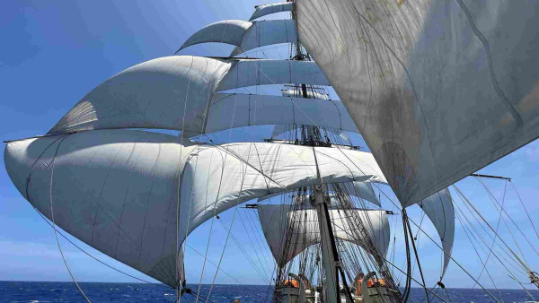 Theee stun sails set in a square rigged ship. 
