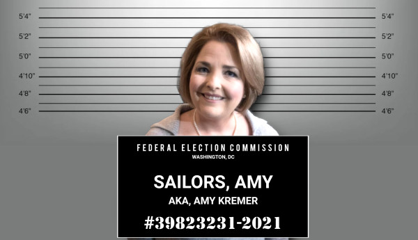 Pretend mug shot of Amy Kremer, who has committed multiple election violations.

Federal Election Commission 
Washington, DC 
SAILORS, AMY 
AKA, AMY KREMER 
#39823231-2021 