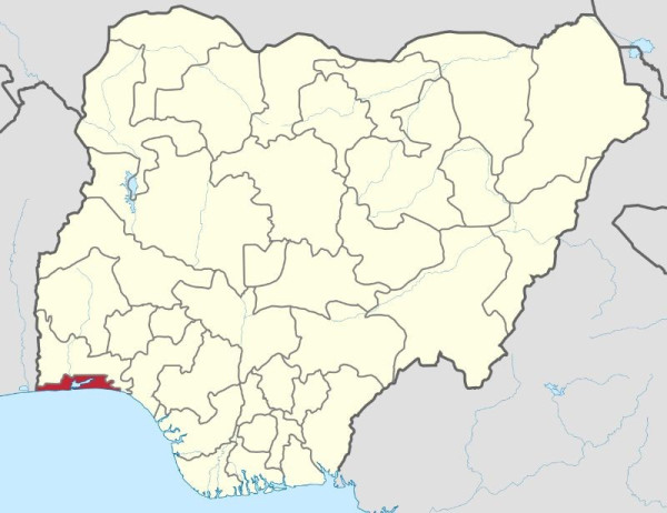 Map of Nigeria with Lagos State highlighted in red.