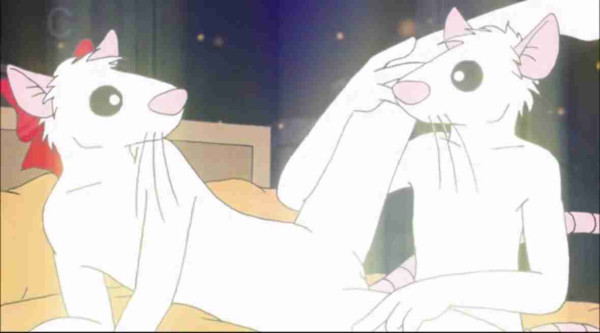 Image of two animated rats with human-like features sitting inside, with one touching its face in a thoughtful pose while the other looks on.