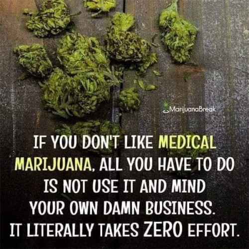 IF YOU DON'T LIKE MEDICAL MARIJUANA, ALL YOU HAVE TO DO IS NOT USE IT AND MIND YOUR OWN DAMN BUSINESS.
IT LITERALLY TAKES ZERO EFFORT.