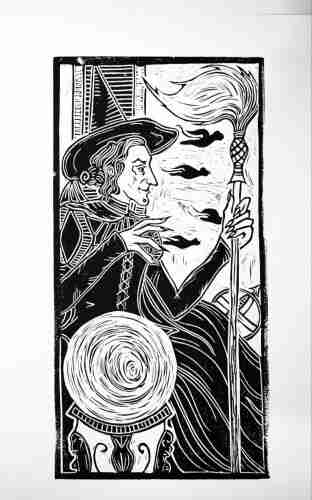 Linocut of the Wicked Witch of the West 