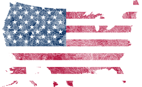 Flag map of the USA.