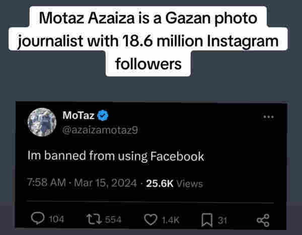 famous Palestinian reporter Motaz Azazia was banned on Facebook