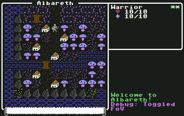 Screenshot of a small coastal village on the edge of a mushroom forest. There a cliffs to the south and west, and a swampy area in the north.