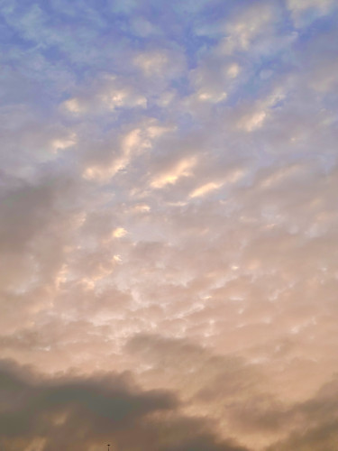 Photo of peach tinted clouds against the morning sky 