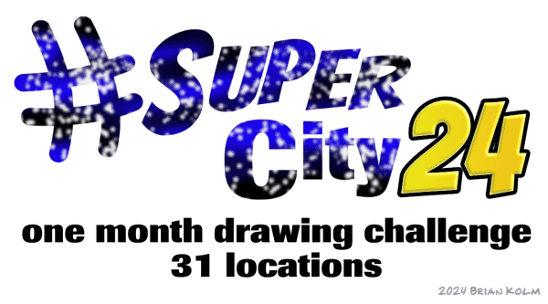 Logo for #SuperCity24 A one month drawing challenge to make a city of 31 locations.