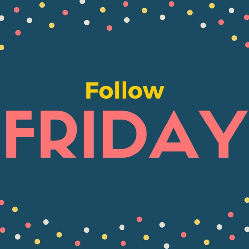 An image with a dark background that says Follow Friday and there are various colored dots around the edges of the image as well.