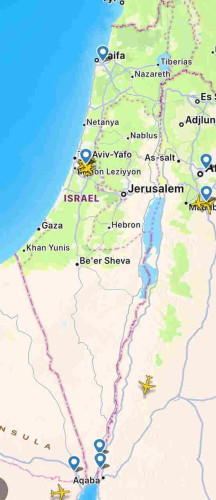 flight tracker of Israel, showing clear skies