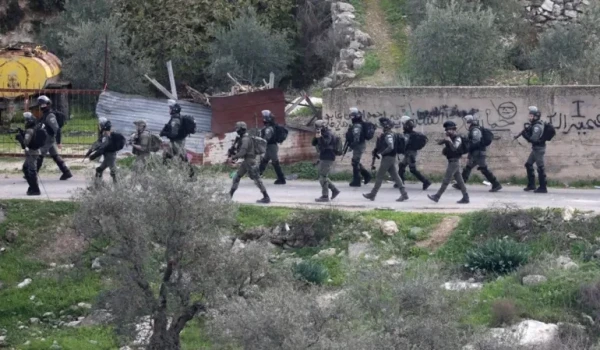 Israeli soldiers during a raid on the village of Kafr Dan, in the occupied West Bank in January 2023 [Alaa Badarneh/EPA]