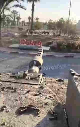 screen capture of video moment before the israeli tank destroyed "I ❤️ GAZA"