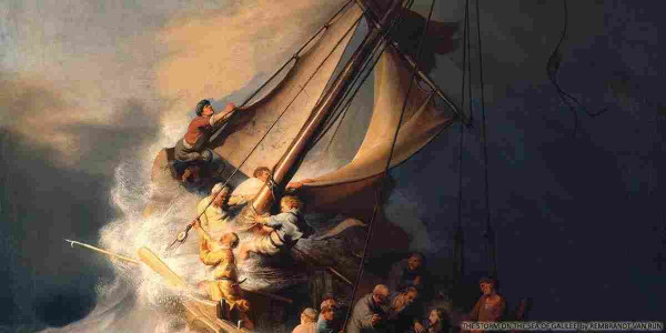 Rembrandt: the storm on the sea of Galilee used to illustrate this story.