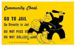 "GO TO JAIL" Community Chest card from the "Monopoly" game.  