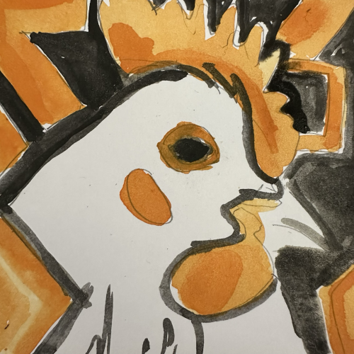 Orange black and white abstract rooster