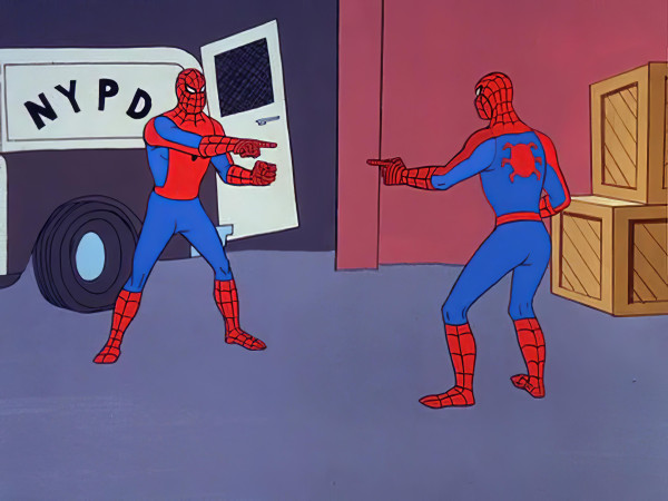 It's the Spider-Man pointing at Spider-Man meme