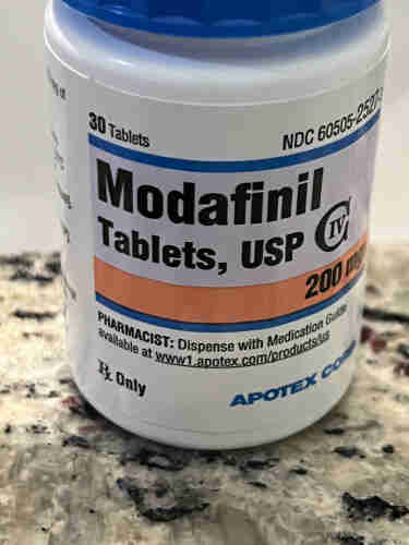 A bottle of prescription Modafinil.