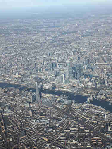 The City of London and the Shard, seen from the window of BA949 MUC-LHR, on approach to Heathrow.