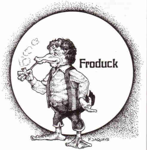 Picture of anthropomorphic duck smoking a pipe, caption "Froduck"