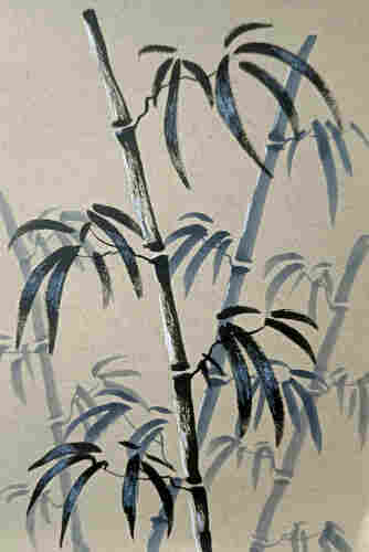 An ink drawing of some bamboo