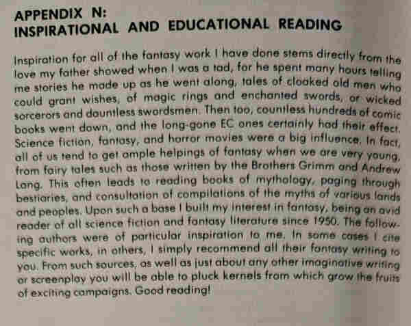 Appendix N from the 1st Edition Dungeon Master's Guide